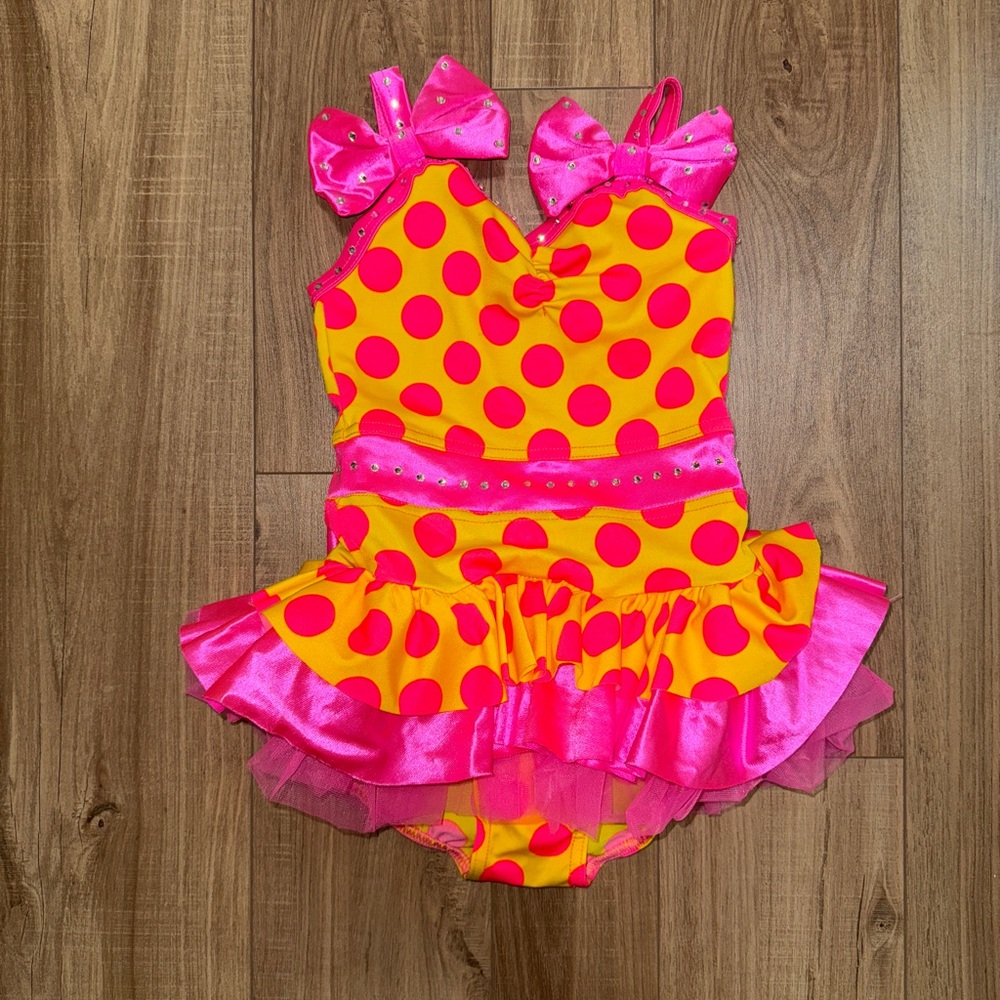 Weissman Pink and Yellow Polka Dot Dance Costume - SC (small child)